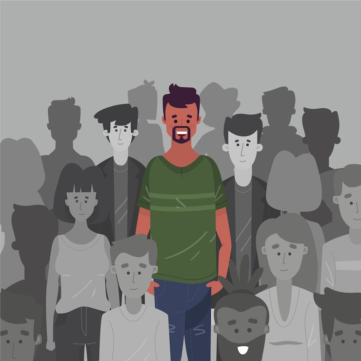 Vektor illustratration af smilende mand i en folkemængde