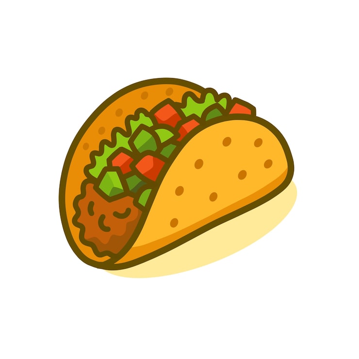 Vektor enkel oversiktsstil deilig taco med biff og salat ikonillustrasjon