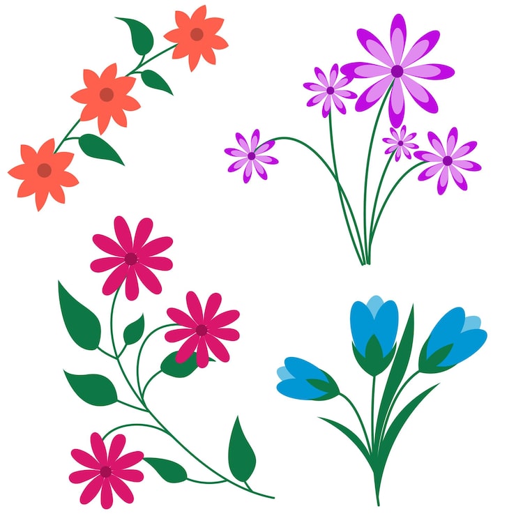 Vektor sett med blomster. vår- og sommerblomster. blomstersett
