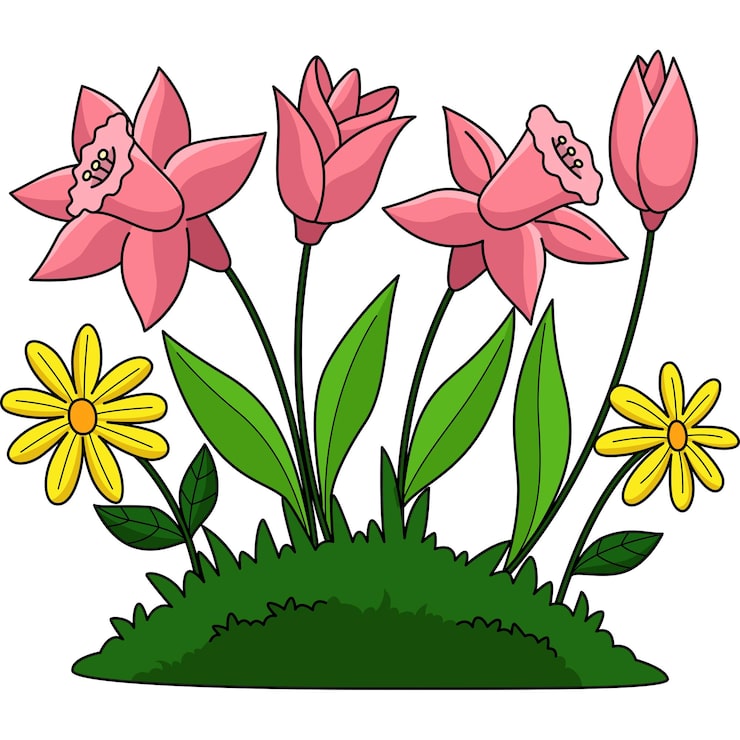 Vektor vår tulipan blomster tegneserie farget clipart