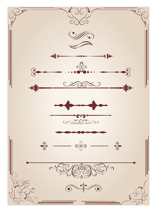 Vektor vintage samling av ornamentale skillelinjer og border