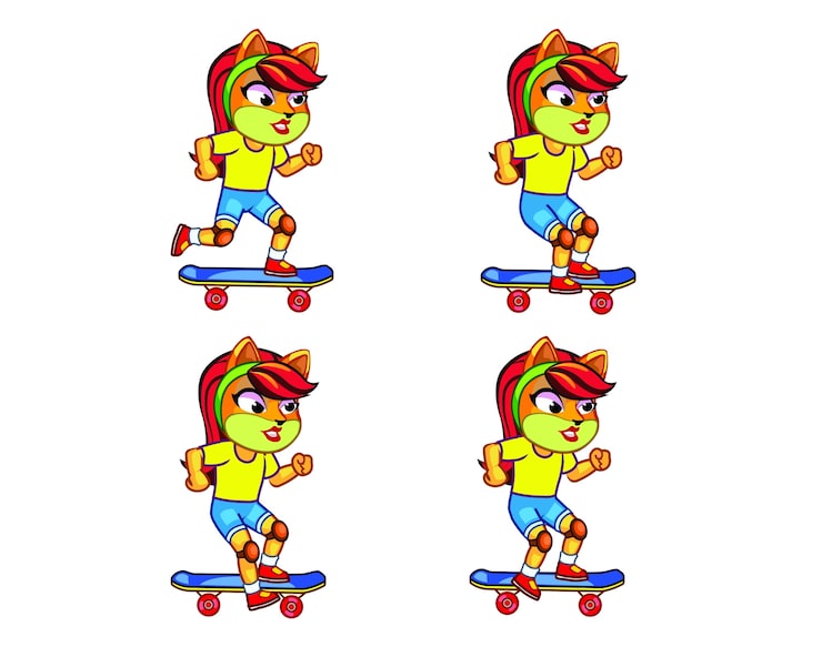 Wektor cute kitty skate board game sprite