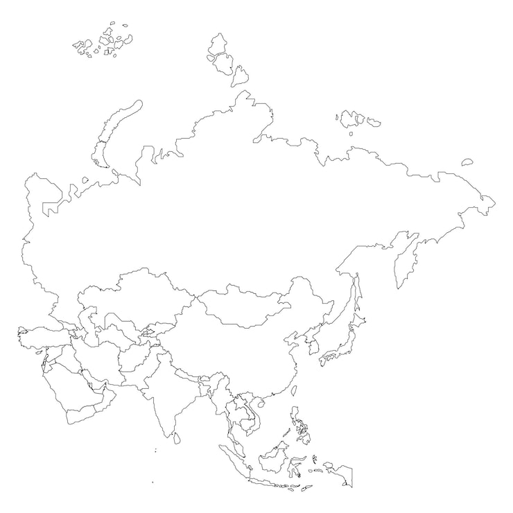 Mapa Azji z krajami w widoku liniowym