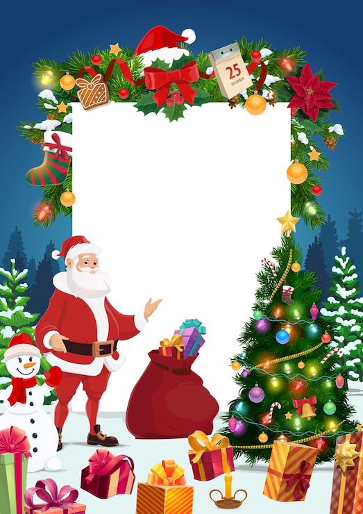 Wektor santa bałwan z choinką i szyldem