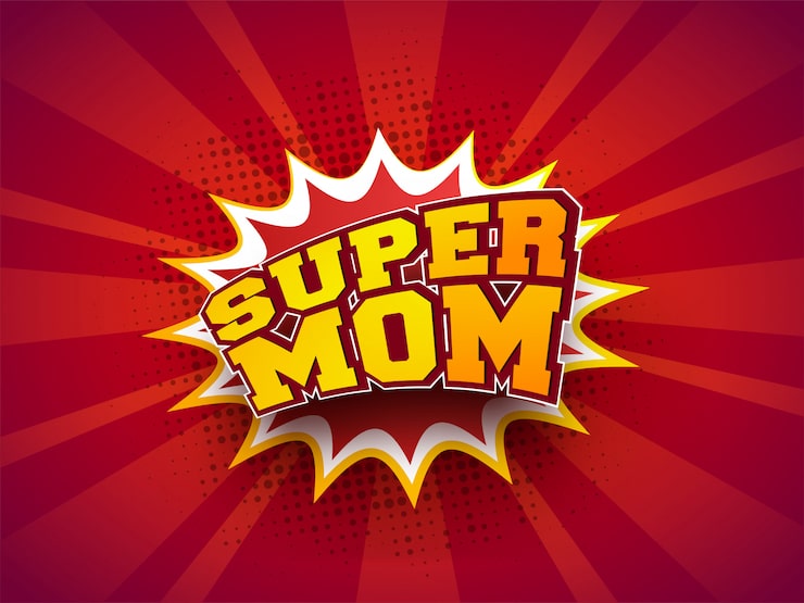 Wektor stylowy tekst super mama na tle wybuchu pop-art. retro koncepcja.