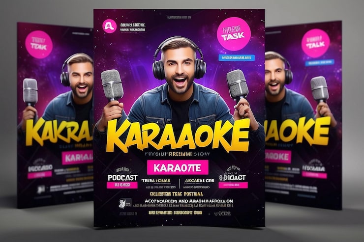 Zdjęcie podcast talk show lub karaoke premium flyer i szablon postów w mediach społecznościowych