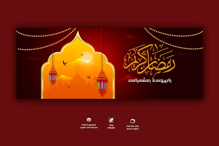 PSD ảnh bìa facebook ramadan kareem lễ hội hồi giáo truyền thống