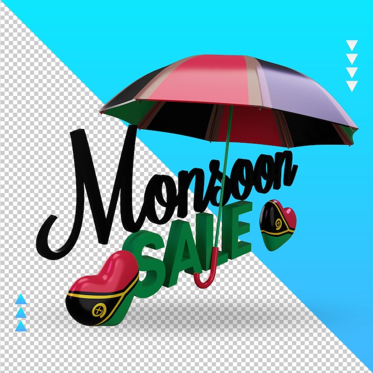 PSD bán hàng mùa mưa 3d, cờ vanuatu, hiển thị góc nhìn bên trái
