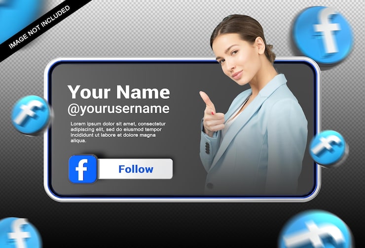 PSD biểu tượng banner hồ sơ trên facebook, nhãn kết xuất 3d, cô lập