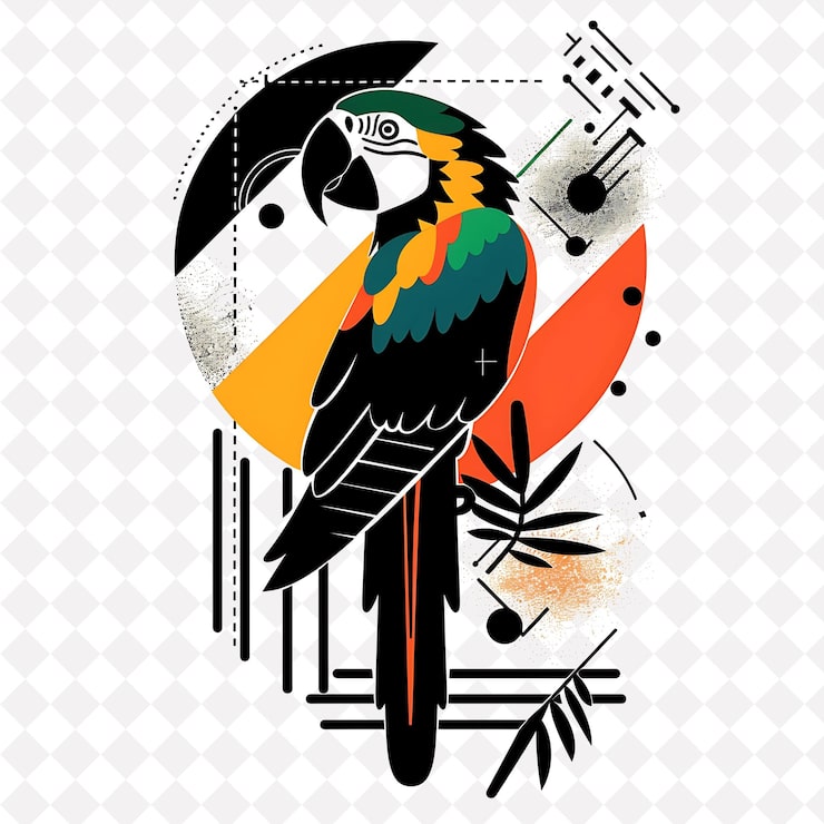PSD hạt lạc tiên ngọt với hình bóng vẹt macaw và thiết kế hình học thiết kế vector minh họa sáng tạo