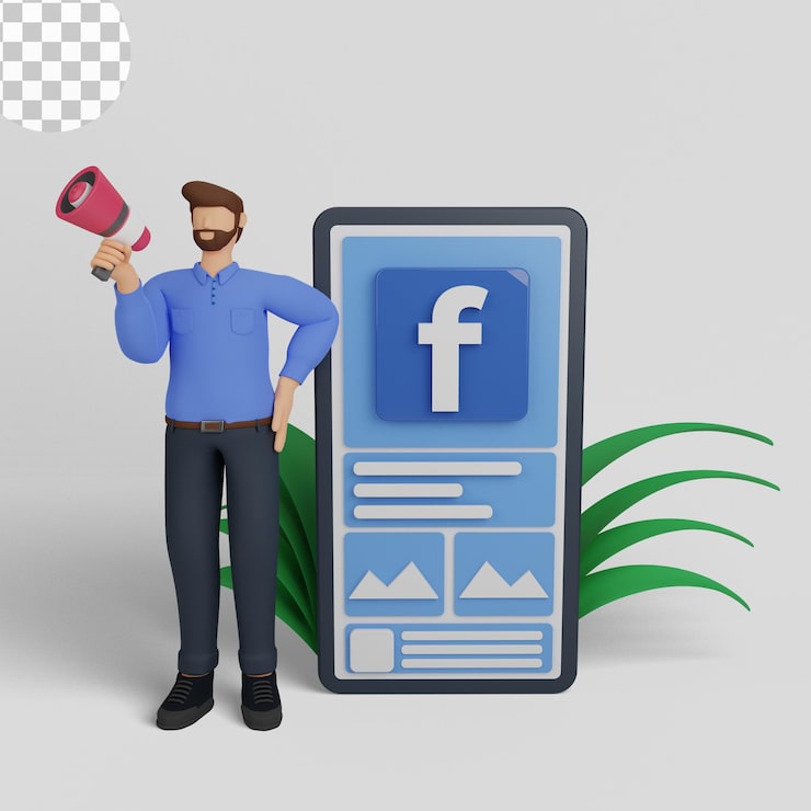 PSD hình ảnh 3d tiếp thị truyền thông xã hội với quảng cáo trên facebook.