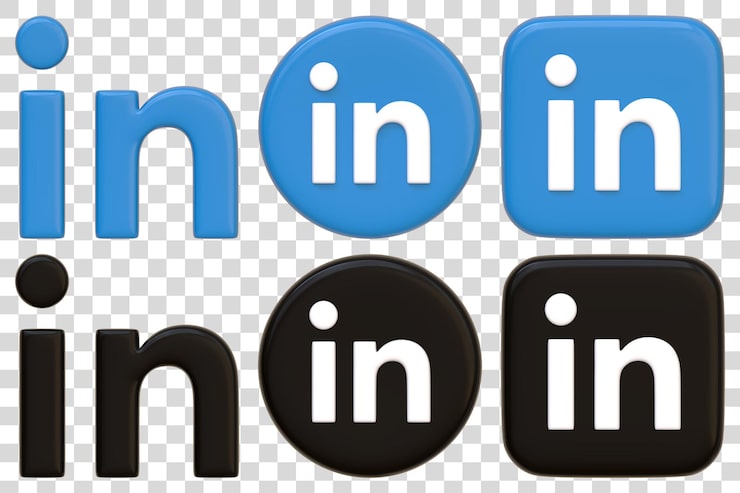 PSD hình minh họa kết xuất 3d các logo linkedin với nhiều kiểu dáng và màu sắc khác nhau