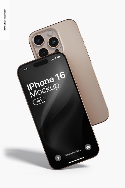 PSD iphone 16 pro showcase mockup phối cảnh trước và sau