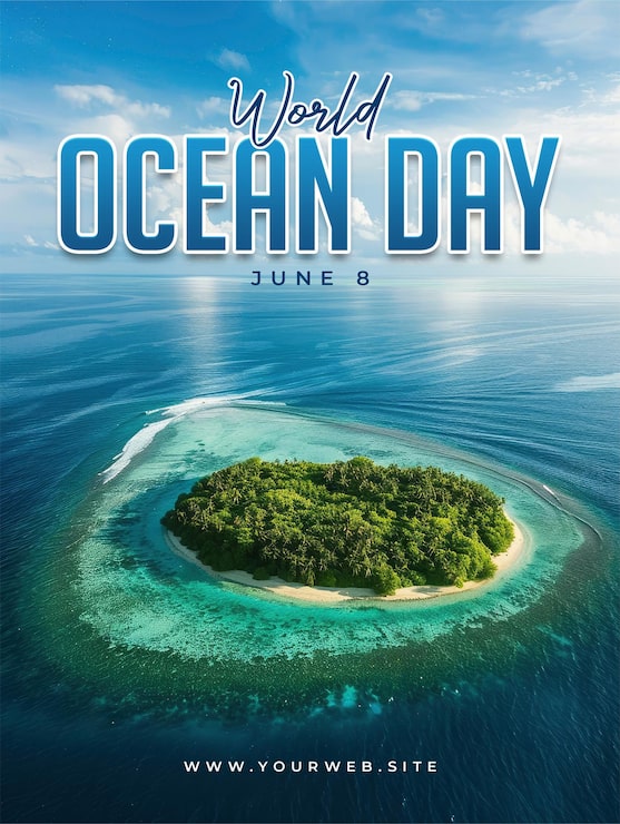 PSD mẫu áp phích ngày đại dương thế giới với maldives gaafu alif atollindian oceanaerial view of uninhabi