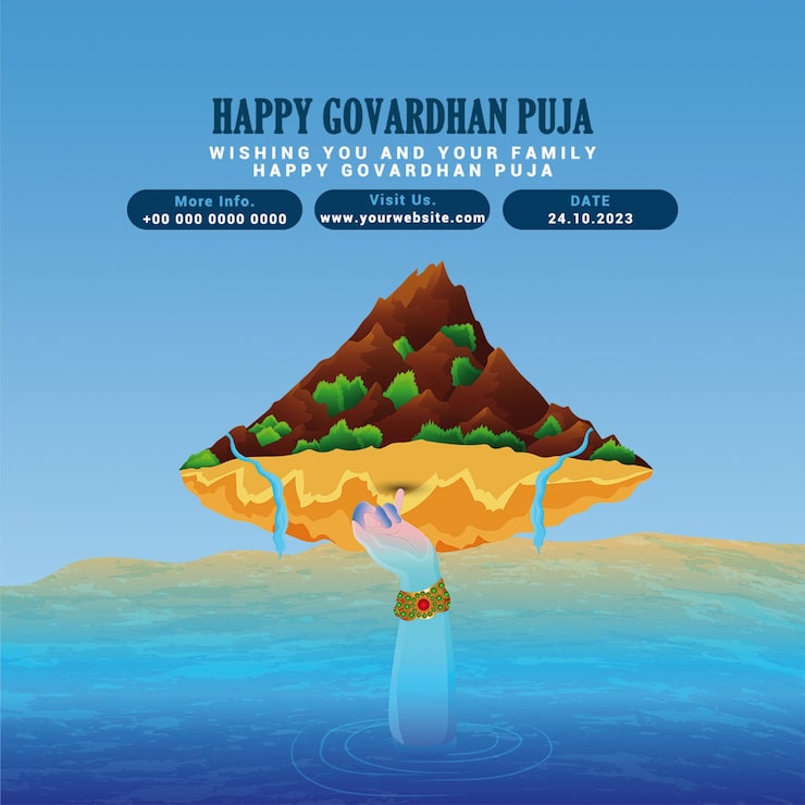 PSD mẫu biểu ngữ kỷ niệm govardhan puja hạnh phúc