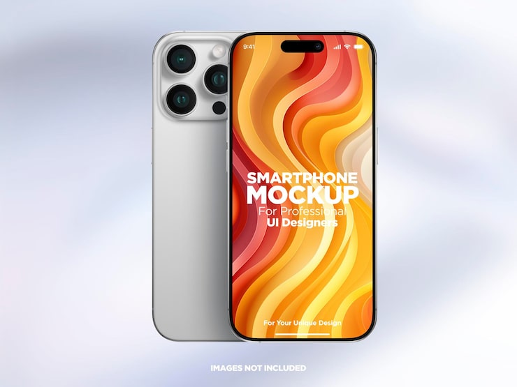 PSD mẫu mockup màn hình điện thoại thông minh 3d iphone 16 pro max chân thực với psd nền có thể chỉnh sửa