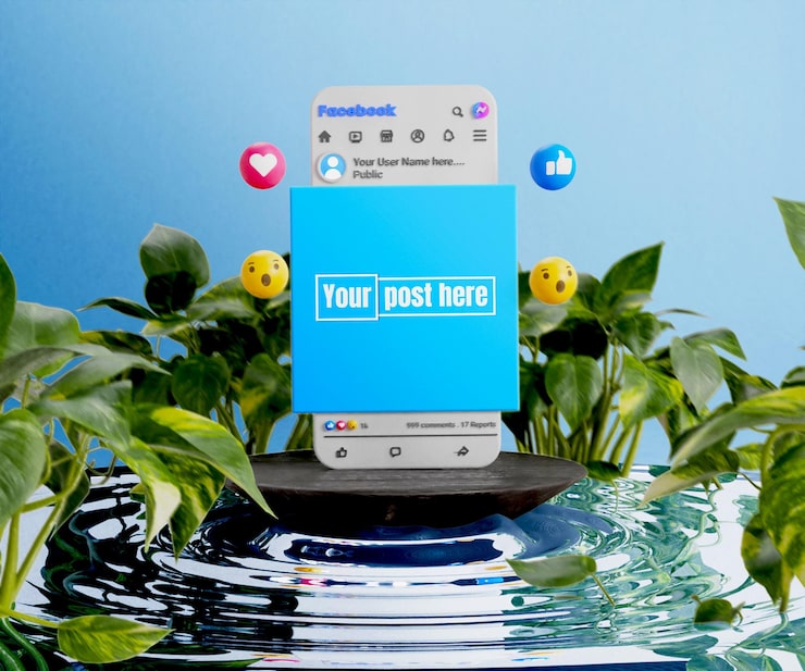 PSD mô hình bài đăng 3d trên facebook với nền sân khấu hoặc mô hình bài đăng 3d trên facebook