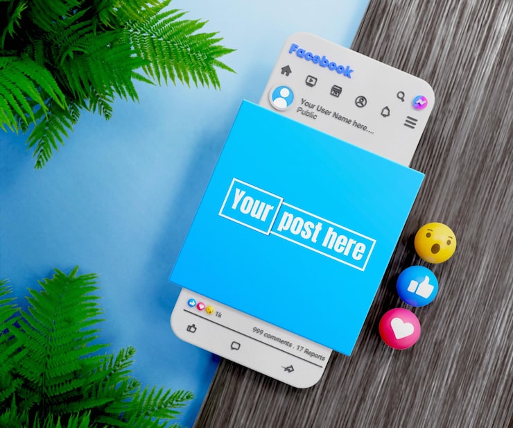 PSD mô hình bài đăng facebook 3d với nền gỗ hoặc mô hình bài đăng facebook 3d