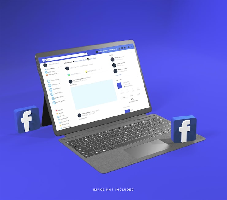 PSD mô hình máy tính bảng với biểu tượng facebook 3d