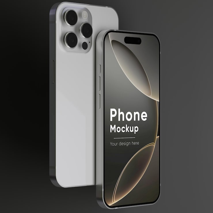 PSD mockup iphone 16 pro góc nhìn hai mặt
