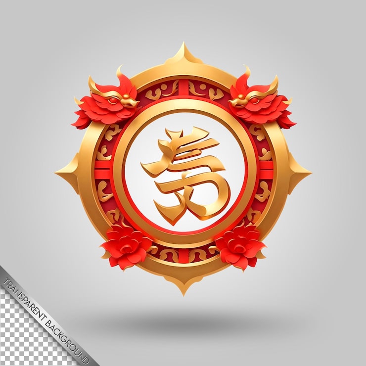 PSD một logo vàng với một biểu tượng có các ký tự trung quốc