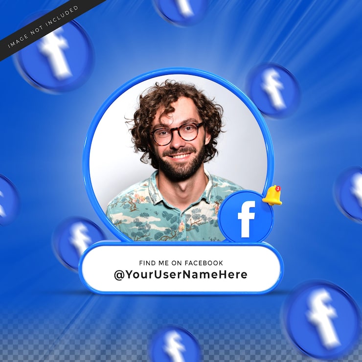 PSD tìm tôi trên facebook, phương tiện truyền thông xã hội, phần ba phía dưới, kết xuất thiết kế 3d, biểu ngữ, biểu tượng, hồ sơ