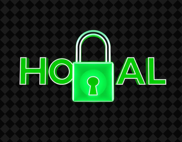 PSD văn bản hodl tỏa sáng màu xanh lục bảo neon và trắng sáng tinh tế thể hiện két sắt tỏa sáng và miếng đệm sáng bóng