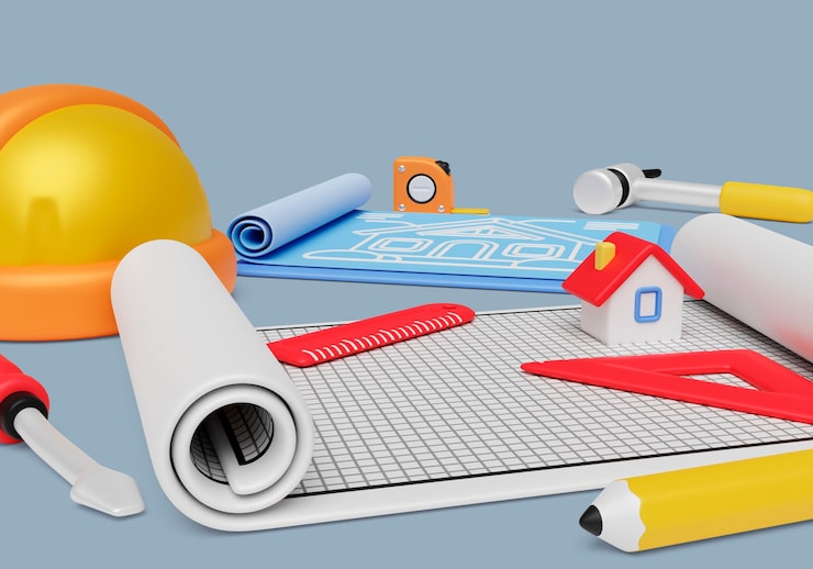 Gratis PSD 3d-achtergrond met architectuur en engineering items