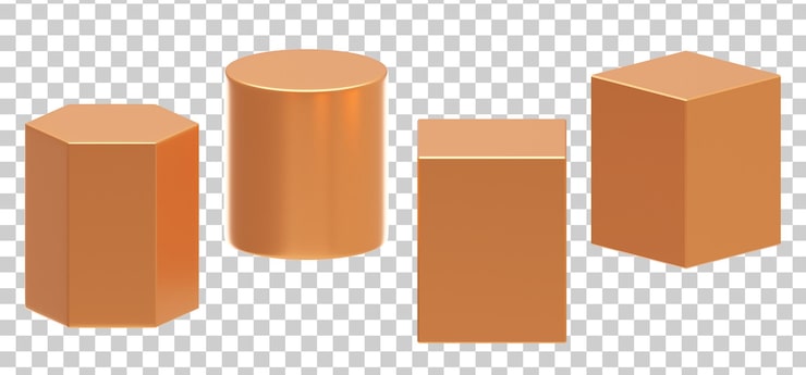 PSD Gratis 3d bentuk geometris logam tembaga perunggu silinder heksagon kotak kubus podium alas dudukan pajangan