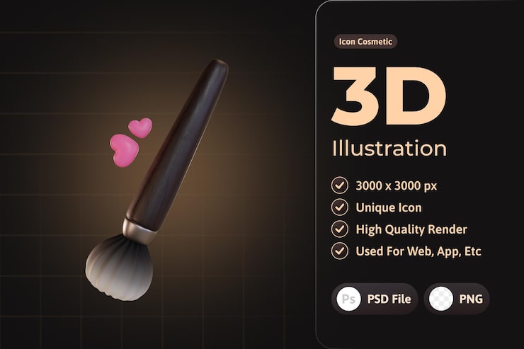 PSD gratuito 3d icono cosmético lujoso, cepillo