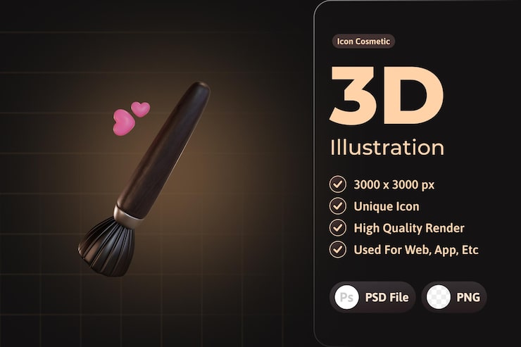 PSD gratuito 3d icono cosmético lujoso, cepillo