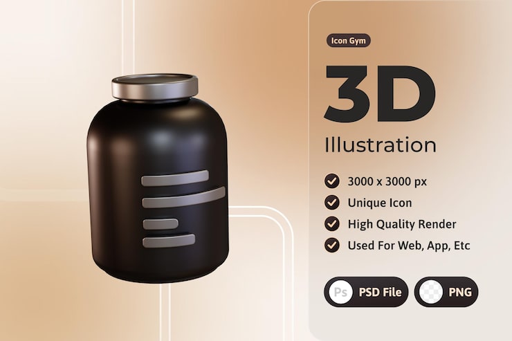 PSD gratuito 3d icono gimnasio, suplemento