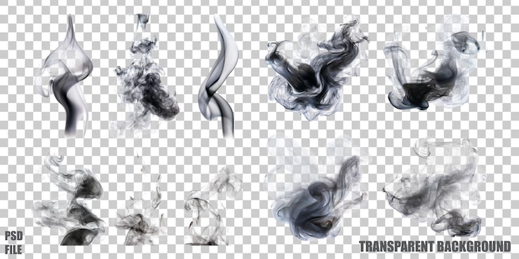 PSD gratuito abstract disegni di fumo nero su sfondo trasparente