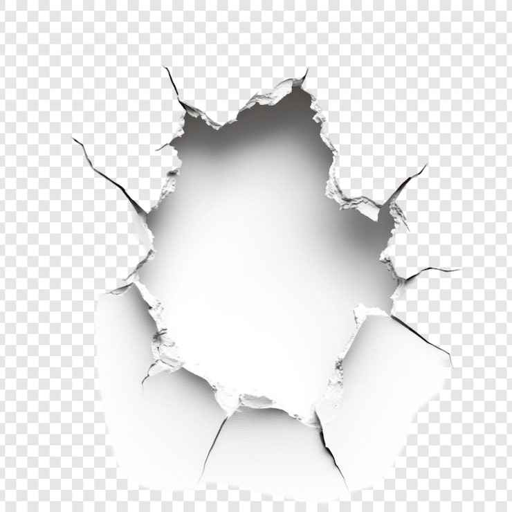 Gratis PSD abstracte gat in wit oppervlak een gebroken muur textuur