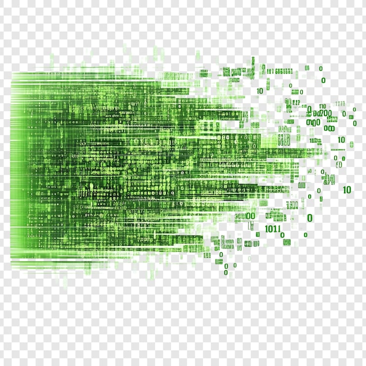 PSD gratuito abstracto visualización de código binario verde de flujo de datos digitales