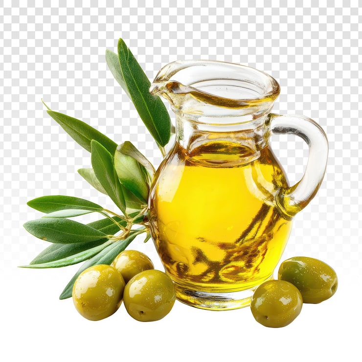 PSD gratuito aceite de oliva dorado en jarra con aceitunas verdes frescas