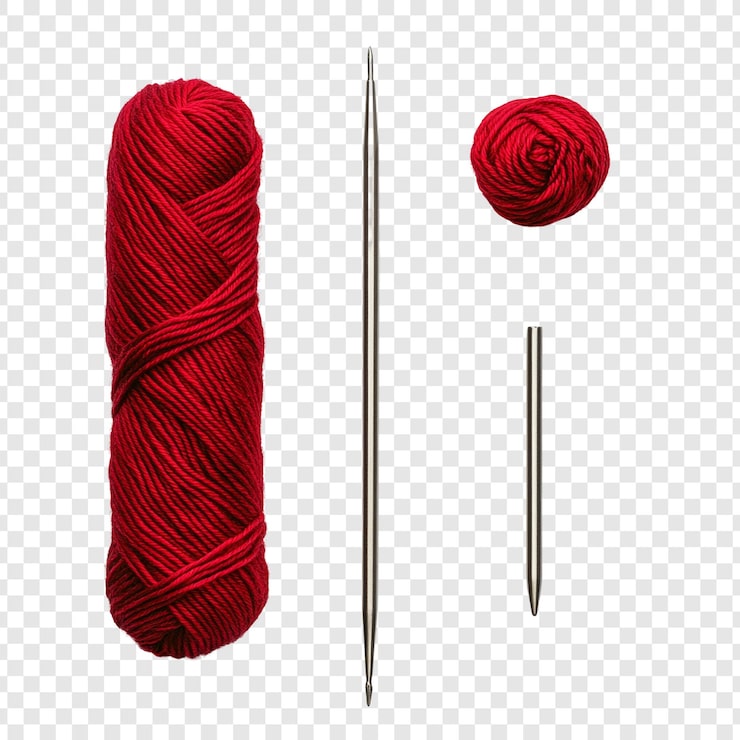 PSD gratuito agujas de tejer de hilo rojo y bola de hilo una naturaleza muerta de primer plano