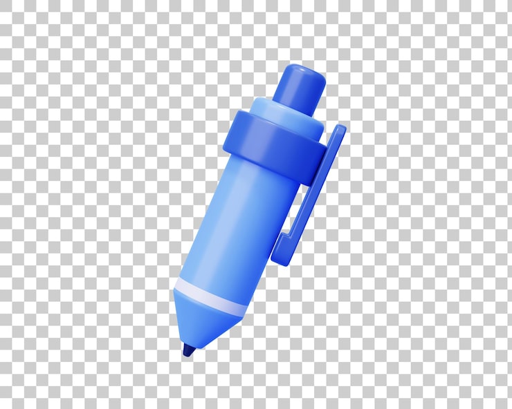 PSD Gratis alat kantor alat tulis pena biru lucu ikon ilustrasi latar belakang 3d