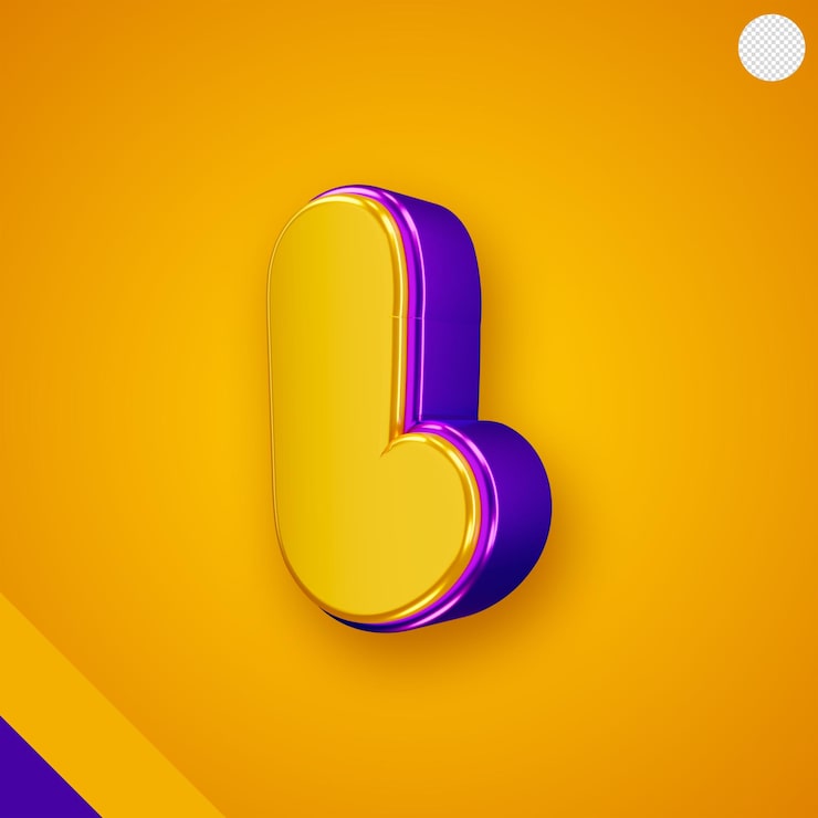 PSD gratuito alfabeto amarillo brillante con la letra l púrpura en 3d