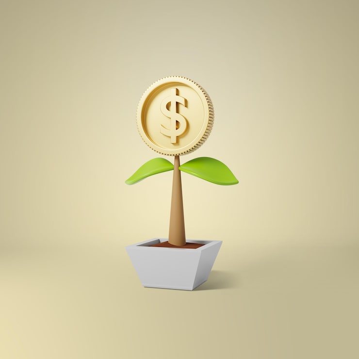 PSD gratuito árbol con moneda flor brote crecimiento de dinero, inversión de éxito