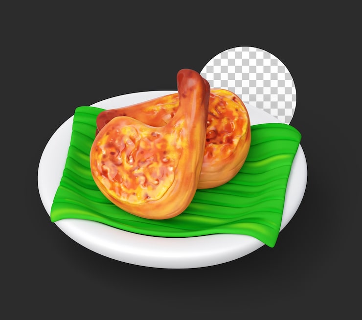 PSD Gratis ayam bakar makanan thailand di daun pisang ilustrasi 3d