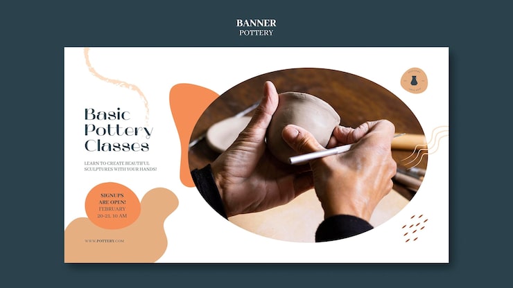 PSD gratuito banner horizontal para cerámica con vasijas de barro
