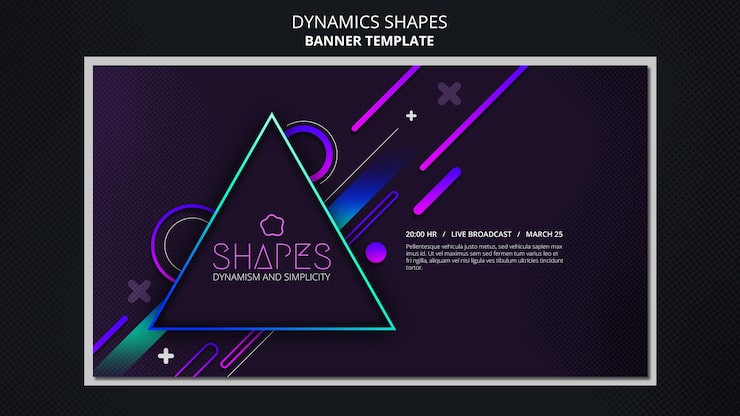 PSD Gratis banner horizontal dengan bentuk neon geometris dinamis