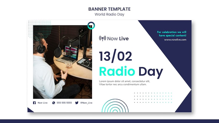 PSD gratuito banner horizontal para el día mundial de la radio.