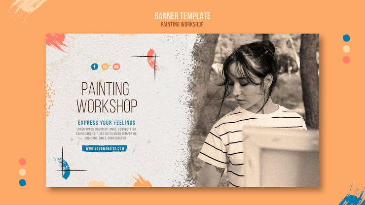 PSD gratuito banner horizontal de taller de pintura
