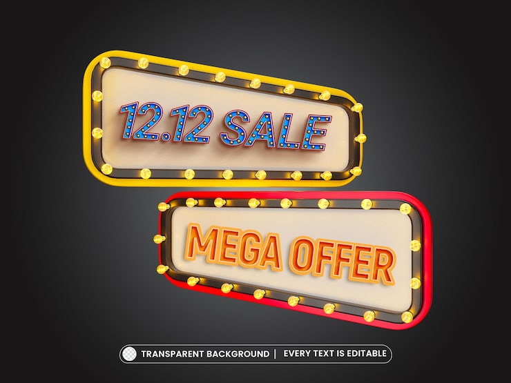 PSD gratuito banner de mega venta de estilo neón 1212 con efecto de texto editable de estilo 3d