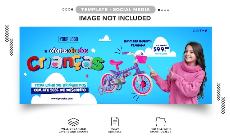 PSD gratuito banner de redes sociales ofertas del día del niño