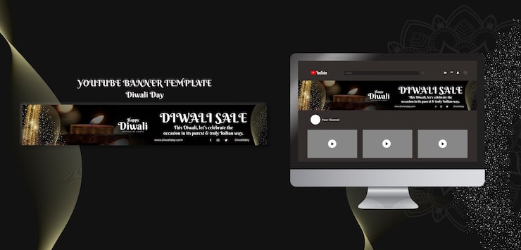 PSD gratuito banner de youtube de celebración de diwali