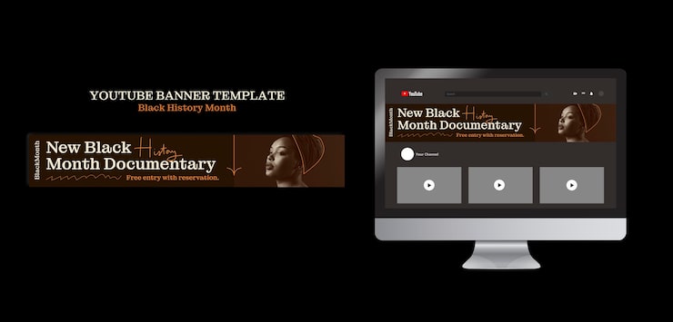 PSD gratuito banner de youtube para la celebración del mes de la historia negra