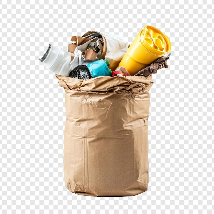 PSD gratuito una bolsa de basura completa una representación visual de los residuos y el reciclaje